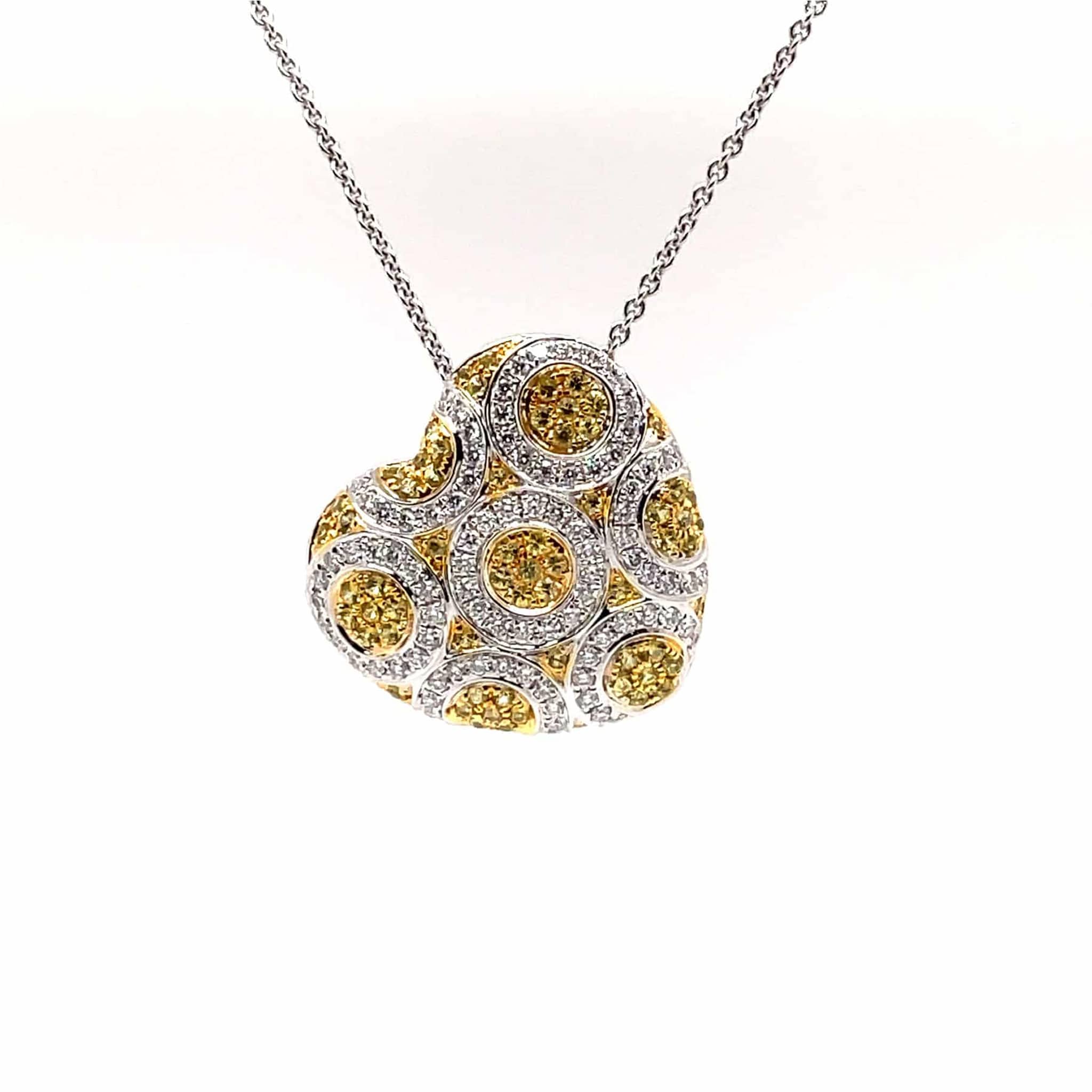 Heart Shaped Pendant in 18K White Gold with Yellow Sapphires and Diamonds