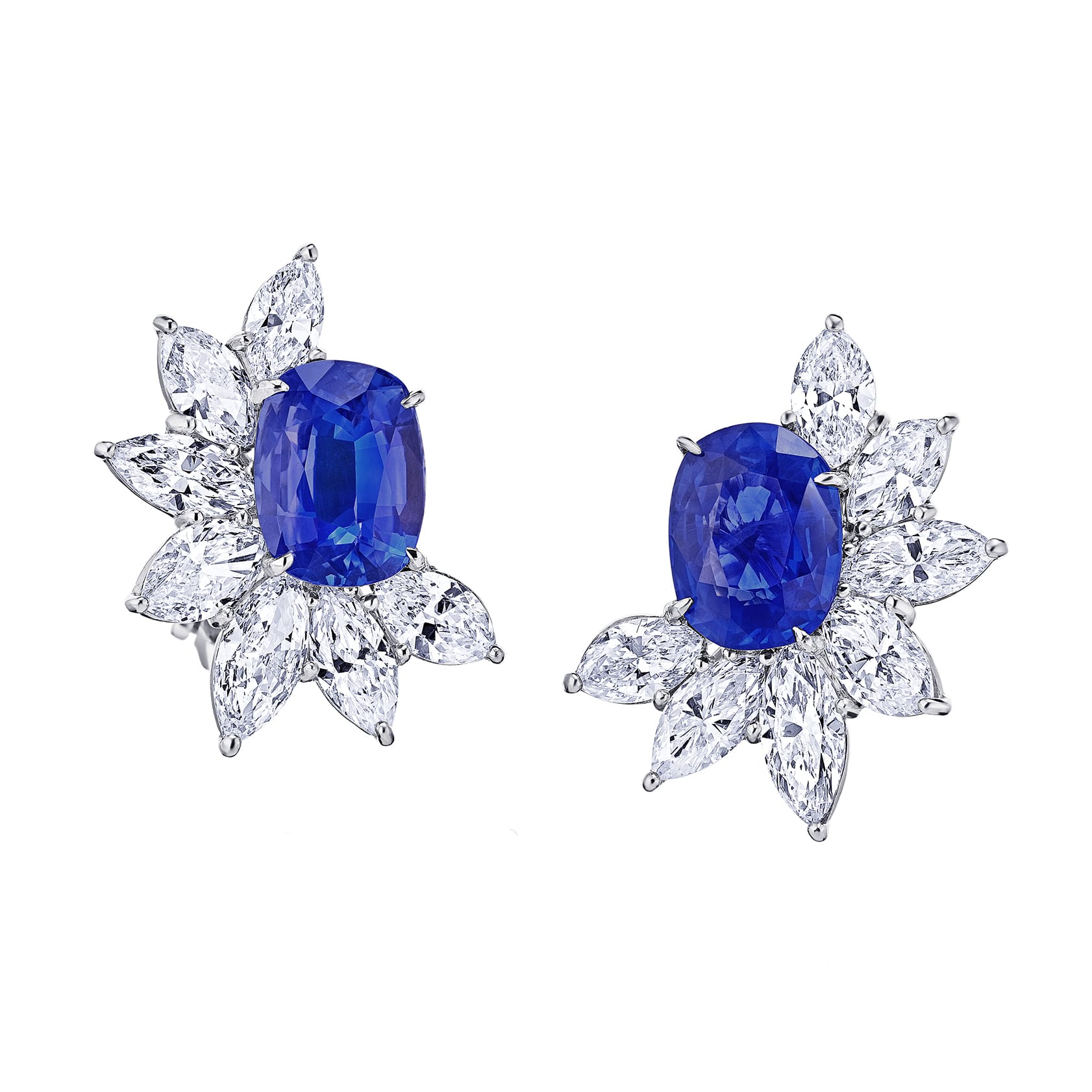 HW Blue Saphire Diamond Cluster Earring